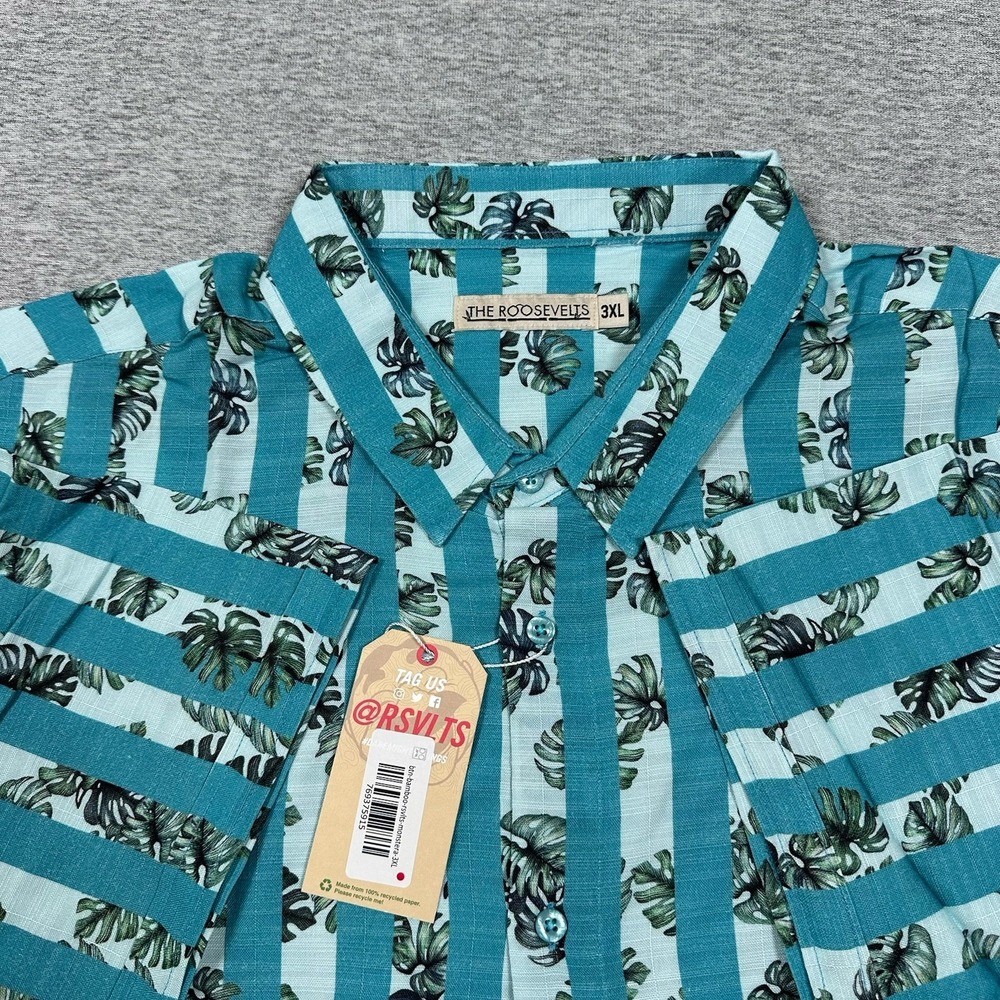 RSVLTS Shirt Mens 3XL Blue Peeks of Paradise Bamboo Tropical Short Sleeve NEW